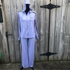 Vintage Fila Y2K Set of Lavender Drawstring Pants & Full Zip Hoodie Jacket M